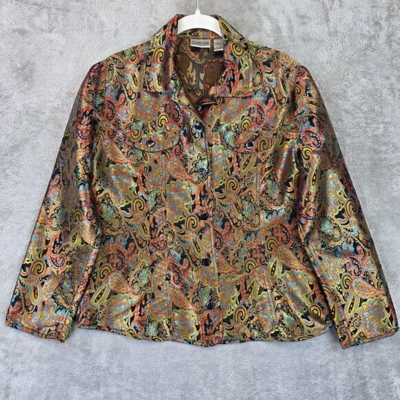 Chicos Jacket Womens Size 1 Multicolor Paisley Brocade Silk Blend Button Up Boho - Picture 1 of 12